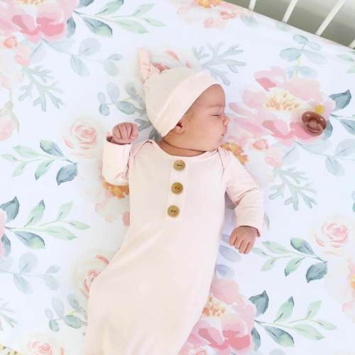 Solid Blush Bamboo Baby Knot Gown & Hat