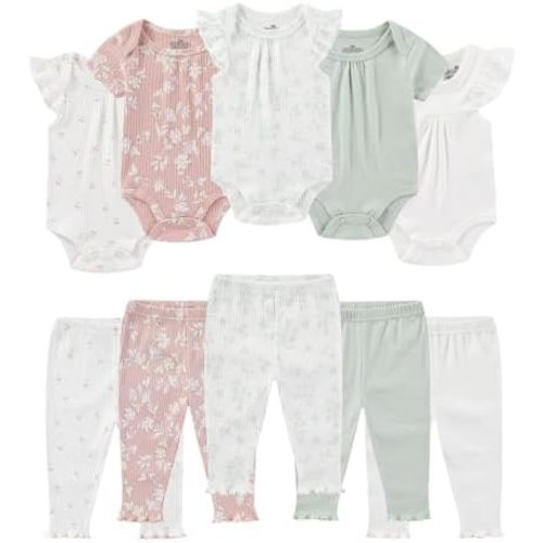 Baby Bodysuit and Pant Set Summer Ribbed Mix Match Infant Boy Girl Clothes Outfits