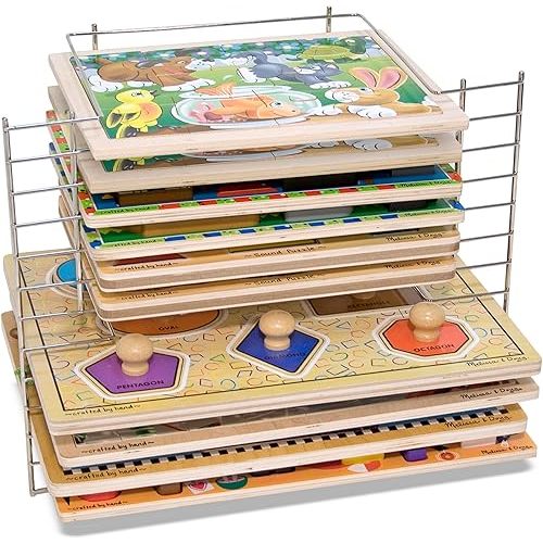 Melissa & Doug Deluxe Metal Wire Puzzle Storage Rack for 12 Small and Large Puzzles