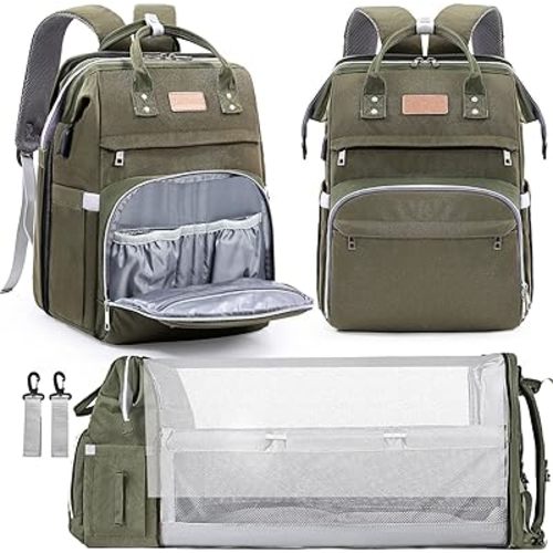 Diaper Bag Backpack, Large Capacity Multifunction Baby Bag with Changing Pad for Boy Girl, Travel for Moms Dads, Baby Registry Search Shower Gifts Waterproof and Stylish ArmyGreen