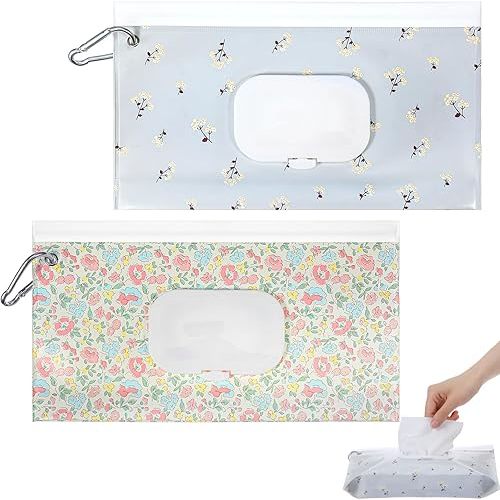 2 Pcs Baby Wipes Dispenser, Portable Baby Wipe Holder Refillable Wet Wipes Container Reusable Travel Use, Keeps Wipe Fresh