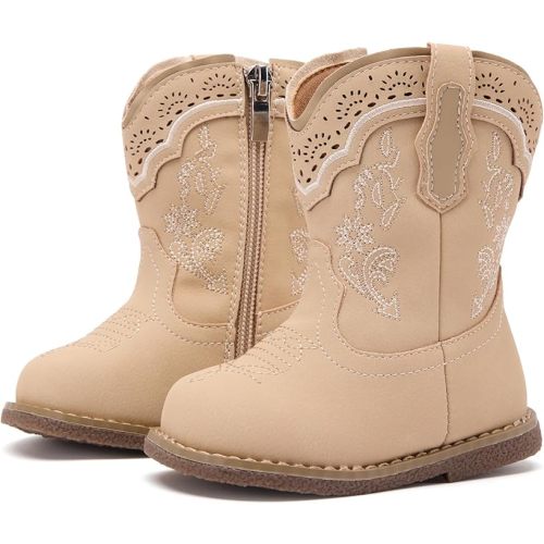 BMCiTYBM Baby Cowboy Cowgirl Boots Infant Western Boots Toddler Boys Girls Round Toe Riding Mid Calf Boots All Seasons for 6 9 12 18 24 Months