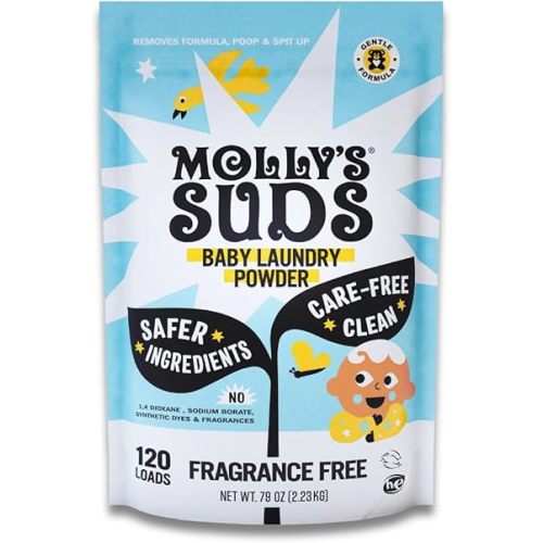Molly's Suds Baby Laundry Detergent Powder | Removes Formula, Poop & Spit-Up Stains | Extra Gentle for Newborns (Fragrance Free)