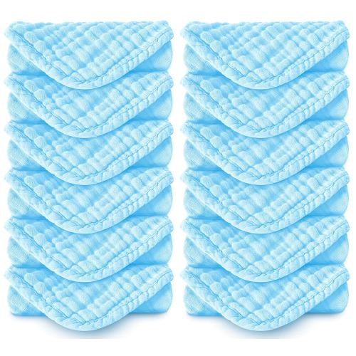 Muslin Burp Cloths 100% Cotton Large 20''x10'' Extra Soft and Absorbent Baby Wash Cloths Spit Up Rags - Baby Burping Cloth for Boys Girls Items(12 Pack Aquamarine)
