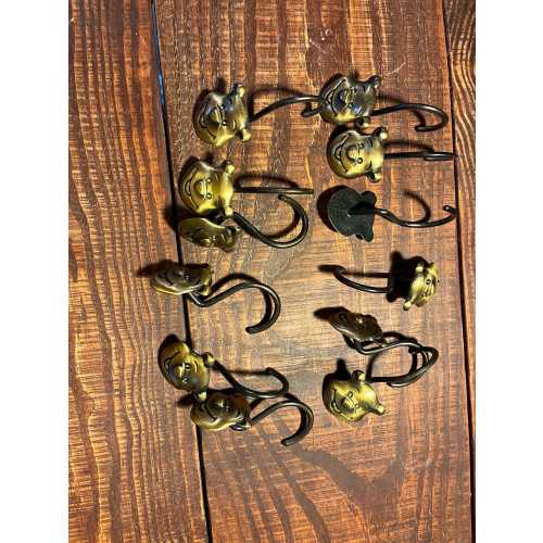 Vintage Brass Winnie the Pooh / Pooh Bear Curtain Hooks Full Set of 12