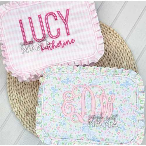 Girls Pink Floral Embroidered Nylon Wipeable Diaper Toiletry Bag