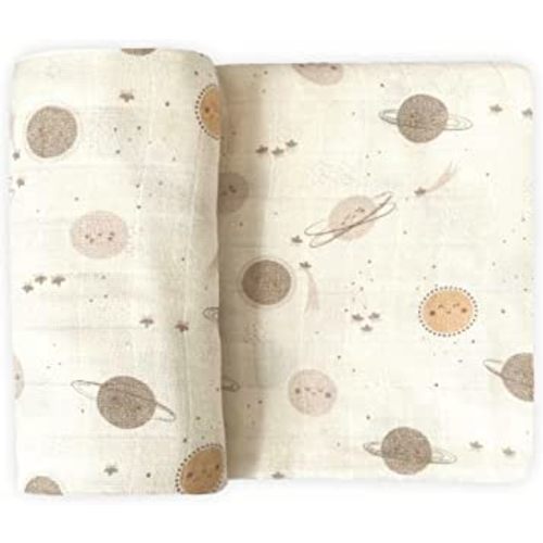 Leyl&Ari Muslin Swaddle Blanket | 70% Bamboo 30% Organic Cotton Baby Boy Girl Blanket | Gender Neutral Newborn Essentials (Galaxy Friends)