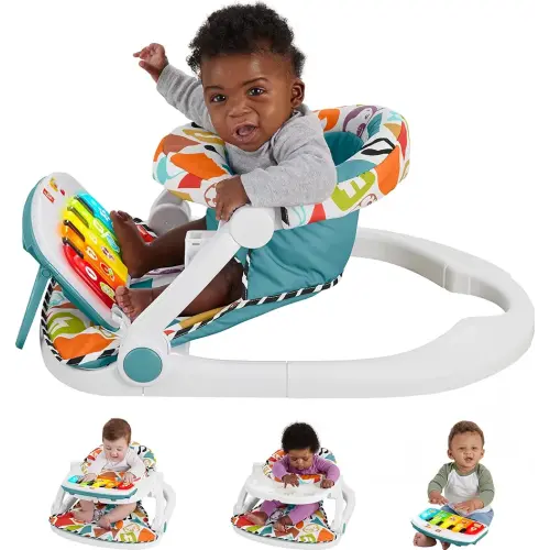 Fisher-Price Baby Portable Chair Deluxe Kick & Play Sit-Me-Up Floor Seat with Piano Learning Toy & Snack Tray for Infants to Toddlers
