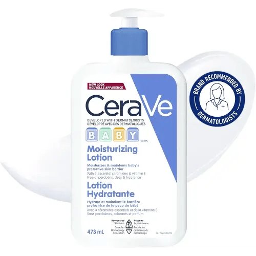 CeraVe BABY Moisturizing Lotion, Gentle Skin Care for Face & Body with Ceramides, Hyaluronic Acid, Niacinamide & Vitamin E. Fragrance-Free, Paraben-Free, Dye-free. Sensitive skin, non-greasy, 473ML