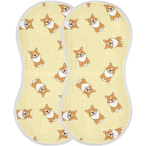 Cute Corgi Dog Pattern Muslin Burp Cloths for Baby 2 Pack Soft 100% Cotton Baby Washcloths Bibs for Boy Girl
