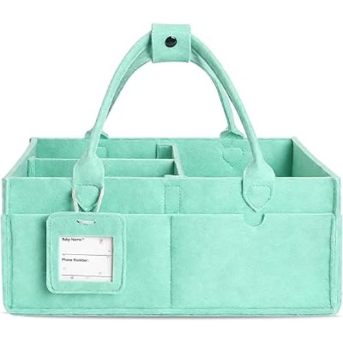 GEMII Diaper Caddy Organizer-Large Baby Caddy Organizer with Handle, Newborn Registry Essentials, Baby Shower Basket Gifts for Boys or Girls (Green, Large)