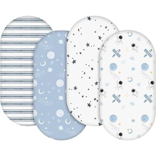 Gllquen Baby Bassinet Sheets 4 Pack, Breathable Cozy Fitted Mattress Sheet, Elastic Travel Crib Fashionable Floral Pattern, Standard Cradle Safe Sheets for Baby Boy Girls 32"X16"(Astronaut)