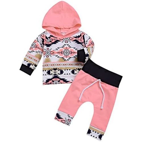 2Pcs Baby Girl Clothes Spring Fall Winter Floral Print Long Sleeve Ruffle Hoodie + Pants Outfit Set