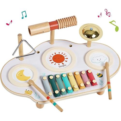 Kids Drum Set - 9 in 1 Baby Drum Set for Toddlers - Montessori Musical Instruments Toy for Babies - Wooden Xylophone Musical Toys for Boys and Girls