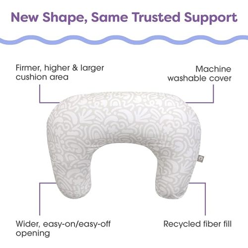 Boppy Nursing Pillow - Ergonomic Bottle & Breastfeeding Pillow with High, Firm, Large Area, Water-Repellent Cushion with Washable Cover; Baby Safety Alliance Verified - Cream Retro Squiggles