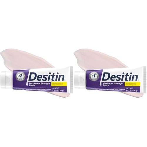 Desitin Maximum Strength Baby Diaper Rash Cream, 40% Zinc Oxide for Treatment, Relief & Prevention, Hypoallergenic, Phthalate- & Paraben-Free Paste, Protects Skin for 12 Hours, 4.8 oz (Pack of 2)