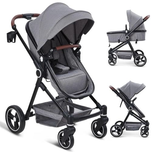 2 in 1 Baby Stroller for Toddler 0-3, Bassinet Stroller for Toddler with Large Storage Basket, Shock Absorbing,Stroller for Newborn with Removable Seat, Cup Holder,Stroller That Converts to Bassinet