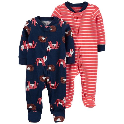 2-Pack 2-Way Zip Cotton Sleep & Plays - Navy/Red