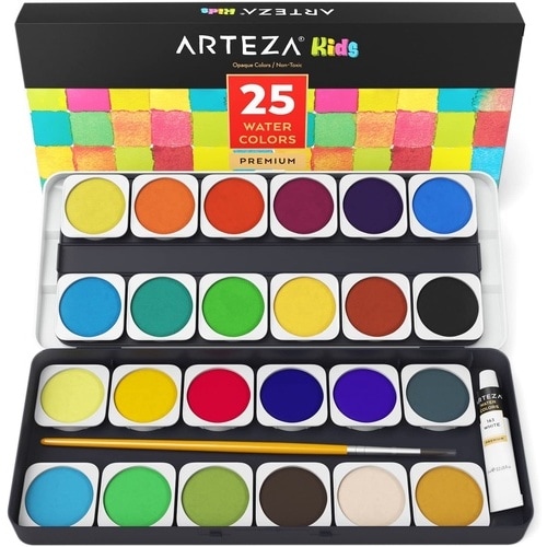 Kids Watercolor Paint, Opaque Colors in Pans - Set of 25 | ARTEZA
