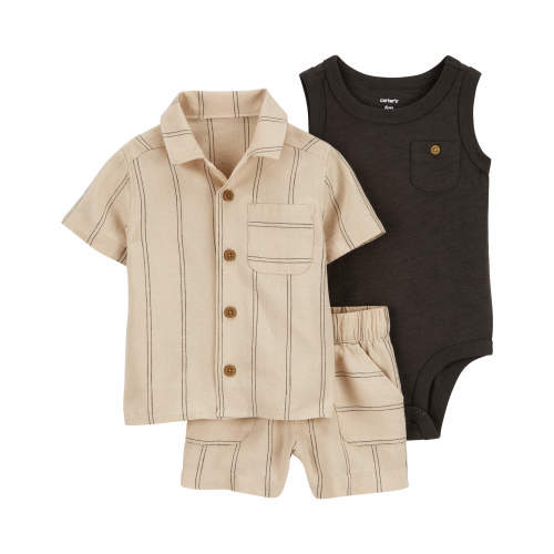Baby 3-Piece LENZING™ ECOVERO™ Outfit Set - 12M - Style,Tan/Black