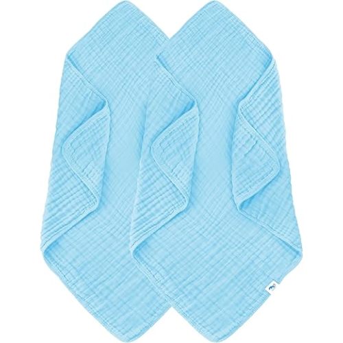 SWEET DOLPHIN Muslin Baby Bath Towels Blanket - 2 Pack 100% Cotton Towel for Babies, Infants, Toddlers - 40x40Inch - Highly Absorbent, Blue