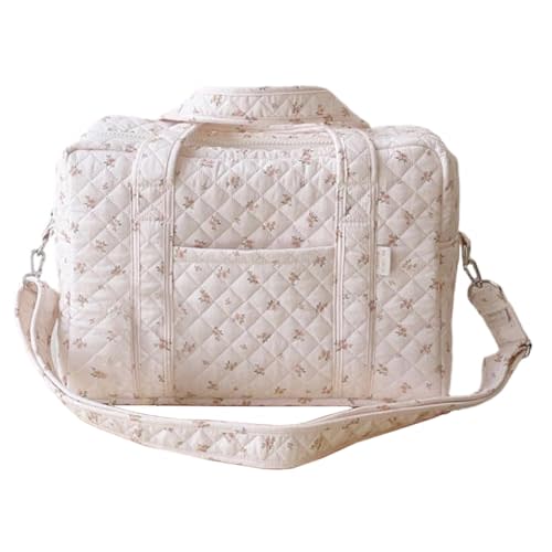 Quilted Duffle Bag For Women Cute Weekender Bag Floral Travel Bag Aesthetic Puffer Duffle Bag Cotton Diaper Tote Bag