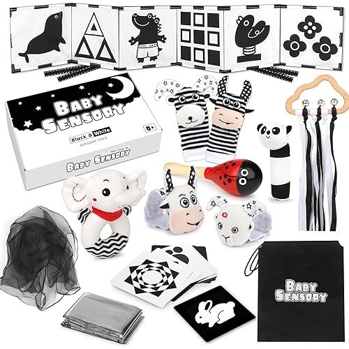 Joyreal Black and White High Contrast Baby Toys for 0 1 2 3 Months Newborn, Sensory Toys for Babies 0-6 Months with Black and White Cards for Brain Development, Montessori Toys for Infants Baby Gifts