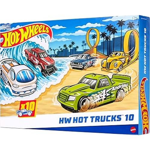 Hot Wheels 1:64 Scale Toy Trucks, Set of 10 Die-Cast Stunt, Utility, Racing & Other Toy Pickup Trucks or Vans, Modern & Retro Models (Styles May Vary)