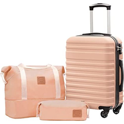 Coolife Suitcase Set 3 Piece Luggage Set Carry On Hardside Luggage with TSA Lock Spinner Wheels (Pink, 3 piece set (DB/TB/20))