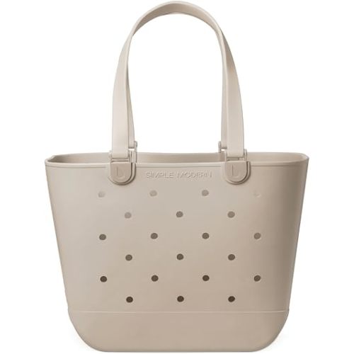 Simple Modern Beach Bag Rubber Tote | Waterproof Large Tote Bag with Zipper Pocket for Beach, Pool Boat, Groceries, Sports | Getaway Bag Collection | Almond Birch