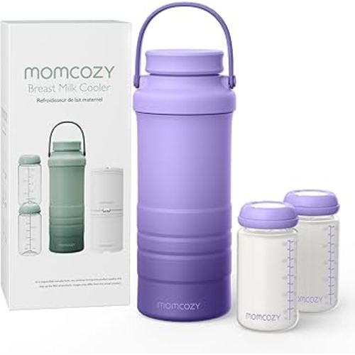 Momcozy 22oz Portable Breast Milk Cooler for Outdoor, Life Saver with 360° Total Cooling for 24 Hours, Larger Capacity Travel Breastmilk Chiller with 2pcs Baby Bottles for Breastmilk Storage, Purple