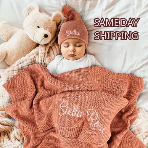 Baby Blanket, Baby gift, Baby Shower Gift, Embroidered Name Knit Blanket, Newborn Baby Gift, Custom Name Blanket, Personalized Baby Blanket
