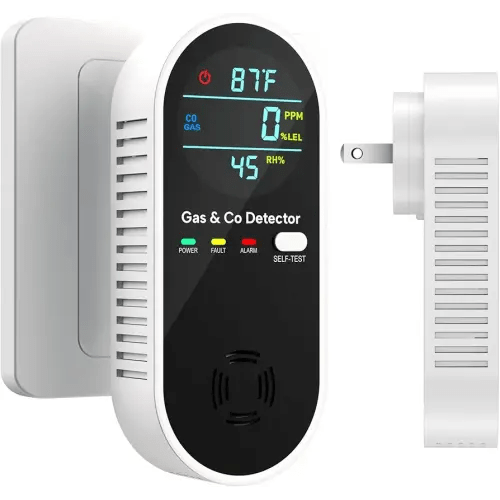 4-in-1 Upgraded Natural Gas Leak Detector and Carbon Monoxide Detectors, Dual Sensor Gas Leak Detector & Carbon Monoxide Detectors Plug in (Temperature & Humidity) for Home, RV (Black)