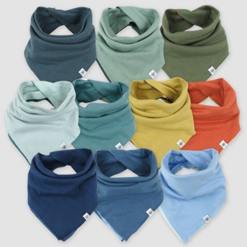 Honest Baby Organic Cotton 10pk Rainbow Gems Reversible Bandana Bib Burp Cloth - Blue