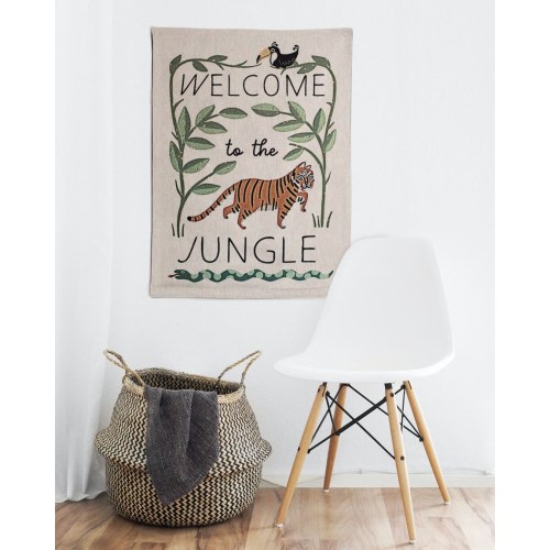 Jungle Tapestry: Woven Tiger Wall Hanging for Nursery, Welcome Kids Bedroom Decor, Tropical Cute Funny Animals, Boho Banner Sign Pennant