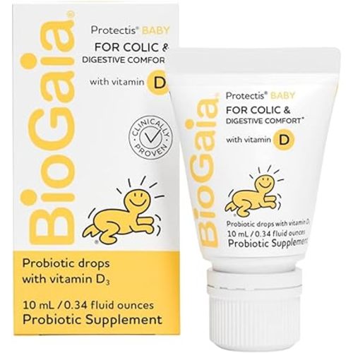 BioGaia Protectis Baby Probiotic Drops | Colic & Gas Relief + Vitamin D | Safe for Newborns | Ease Crying, Fussing, Colic, Gas, Spit-ups & Constipation | No Dairy, Soy & Gluten | 50 Day Supply | 10mL