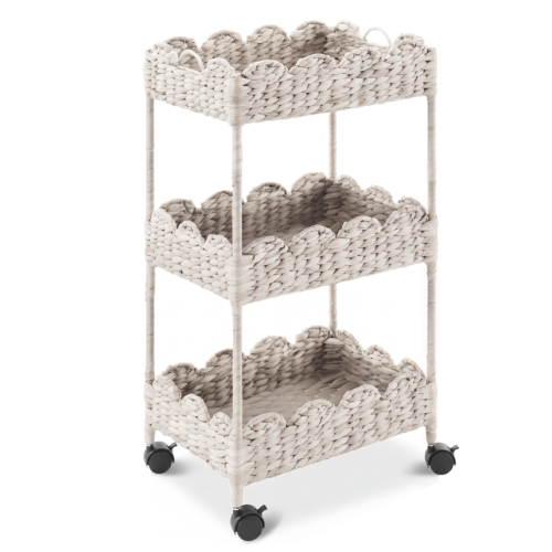 Best Choice Products 3-Tier Scalloped Rolling Nursery Caddy w/Wheels, Storage Utility Cart - White
