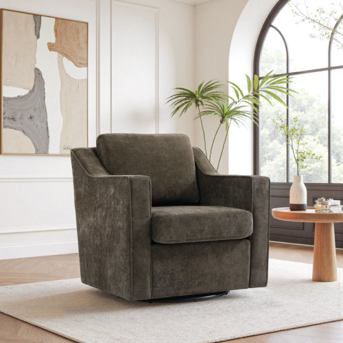 Pia Ricco Bronnen Big And Wide Upholstered Cushion Swivel Armchair with Removable Back and Seat Cushion & Reviews | Wayfair