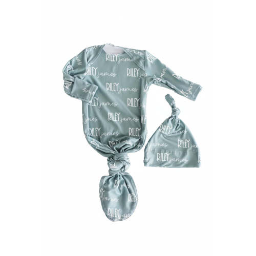 Best Selling Neutrals Personalized Font Duo Newborn Baby Knot Gown | Caden Lane