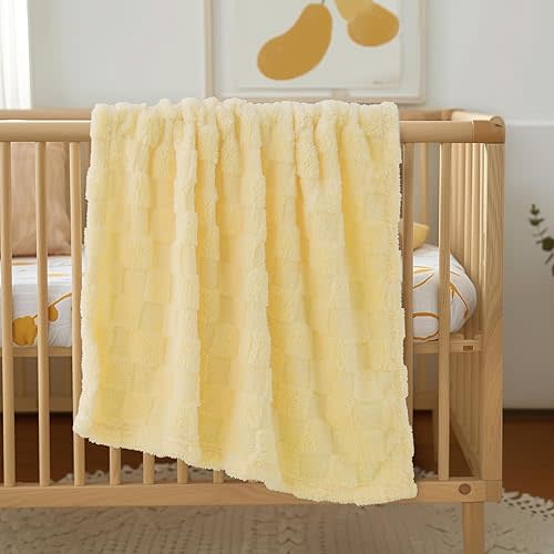 Checkered Baby Blankets Double-Sided Fleece Plush Toddler Blankets for Boys Girls, Lightweight Soft Cozy and Warm Receiving Blankets for Crib, Couch, Sofa 30 x 40 Inches Light Yellow