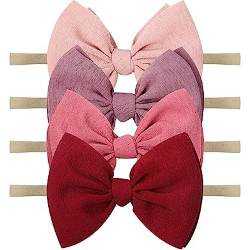 YanJie Baby Girls Nylon Headbands Newborn Bows Handmade Hair Bows Hairbands Hair Accessories for Newborn Infant Toddlers Kids (pink-wine)