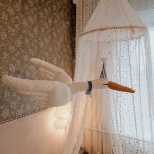 Circus Swan Nursery Decor, Hanging Plush Swan, Flying Stuffed Bird, Fairy tale Bird Mobile, Whimsical Baby Room art, 1st Birthday baby Gift