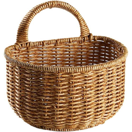 Qiangzon Hanging Wicker Wall Basket with Handle Woven Rattan Storage Organizer for Plants Toys Bathroom Nursery Decor Display Rustic Farmhouse Style Wall Mounted 1* Wall-Mounted Basket