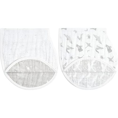 aden + anais 100% Organic Cotton Muslin Burpy Bib – Multi-Use, Absorbent 4-Layer Burp Cloth & Full-Coverage Snap-Closure Baby Bib, Lap-Shoulder Drool Cloth, 22.5” X 11”, 2-Pack, Map The Stars