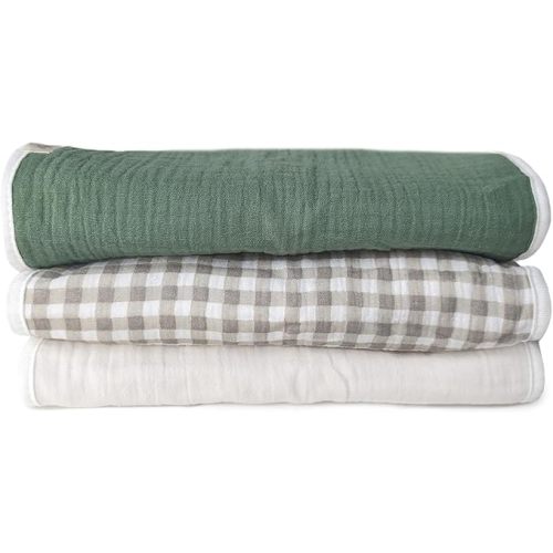 LA PETITE OURSE Baby Burp Cloths - Premium Absorbent Triple Layer - Superior Absorbency for Baby Reflux - Muslin Cotton and Microfiber Layers - 18.89"×9.44" - 3 Pack (Rustic Set)