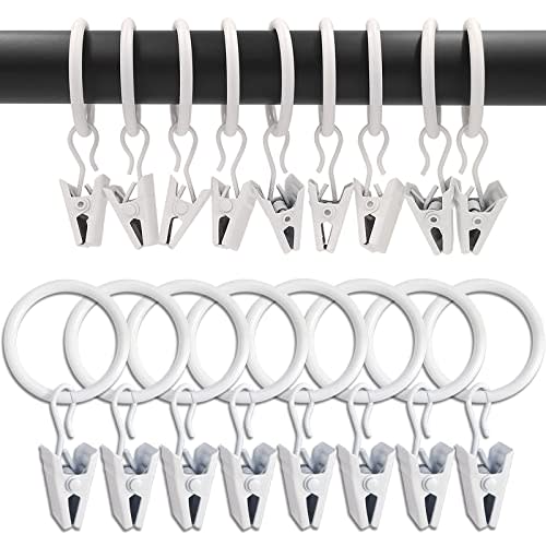 WeeksEight 100 Pack White Curtain Rings with Clips, Curtain Hooks Hangers Clip Rings for Hanging Drapes Bows Hat, Drapery Rings 1 in I D, Fits up to 5/8 in Diameter Curtain Rod.