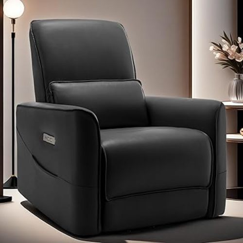 Nursery Glider Recliner Chair, Power Rocker Swivel Recliner with USB and Type-C Ports, Electric Reclining for Adults with Streamlined Side Pocket, and Lower Back Support for Living Room