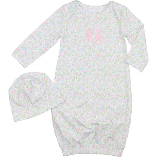 Pastel Floral Print Baby Gown And Beanie - Cecil and Lou