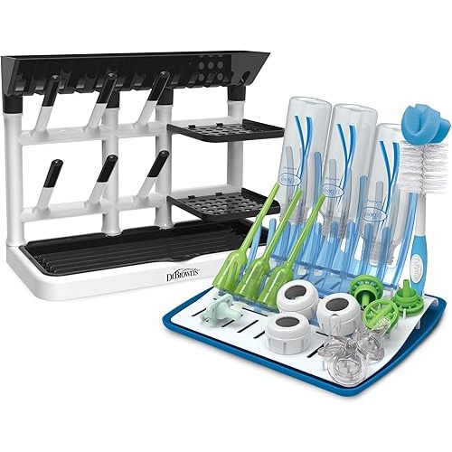 Dr. Brown's Folding Baby Bottle Drying Rack for Easy Storage with Drying Tower, Stand-Up Drying Rack, Countertop Baby Bottle Drying