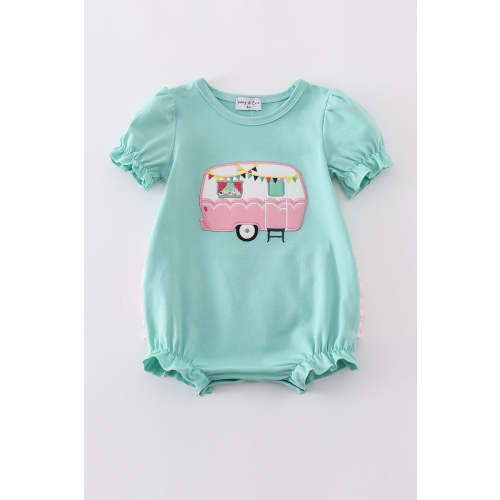 Green camper applique ruffle bubble